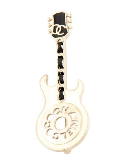 Pre-owned Chanel 2024 Leather & Enamel Coco Guitar Brooch In White