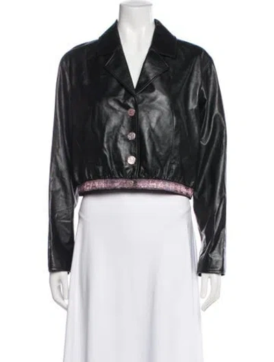 Pre-owned Chanel 2024 Leather Blazer In Black/metallic/pink