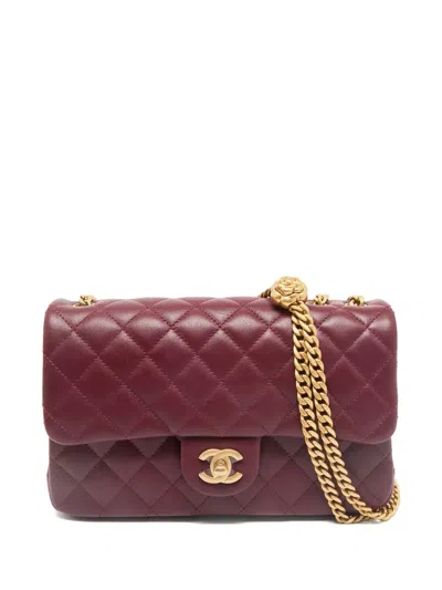 Pre-owned Chanel 2024 Medium Camellia Crush Leather Flap Shoulder Bag In Red