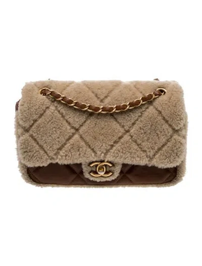 Pre-owned Chanel 2024 Medium Shearling Flap Bag In Brown