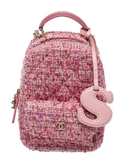 Pre-owned Chanel 2024 Mini Tweed Backpack W/tags In Pink