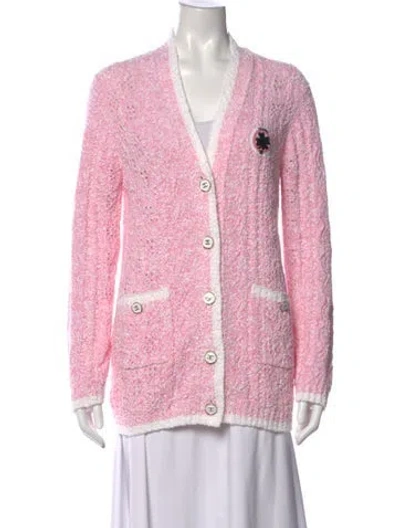 Pre-owned Chanel 2024 Open Front Sweater In Pink/white