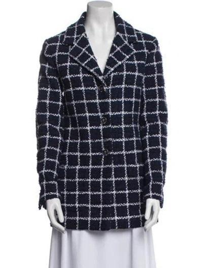 Pre-owned Chanel 2024 Plaid Print Blazer In Blue