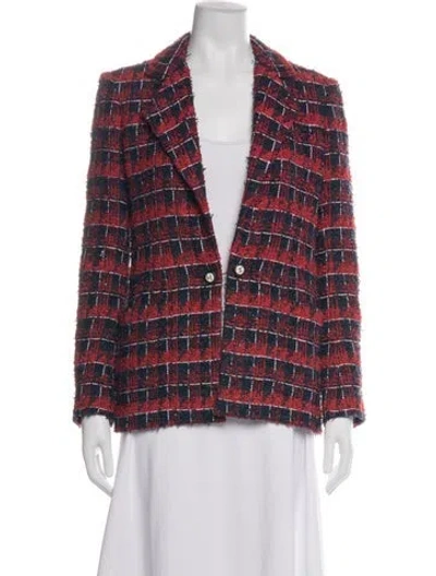 Pre-owned Chanel 2024 Plaid Print Blazer In Red