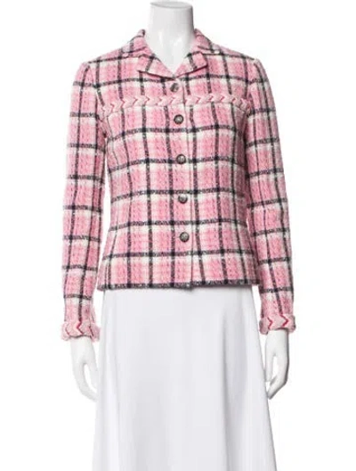 Pre-owned Chanel 2024 Plaid Print Blazer W/ Tags In Black/pink/white