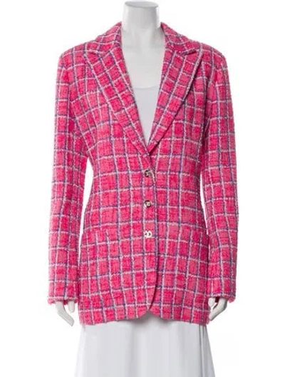 Pre-owned Chanel 2024 Plaid Print Blazer W/ Tags In Pink