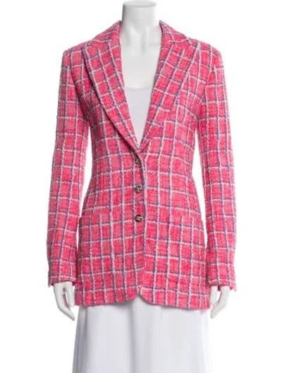 Pre-owned Chanel 2024 Plaid Print Blazer W/ Tags In Pink