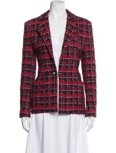 Pre-owned Chanel 2024 Plaid Print Blazer W/ Tags In Red