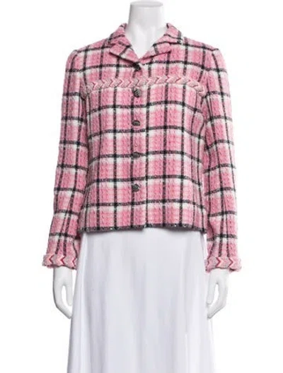 Pre-owned Chanel 2024 Plaid Print Jacket W/ Tags In Pink