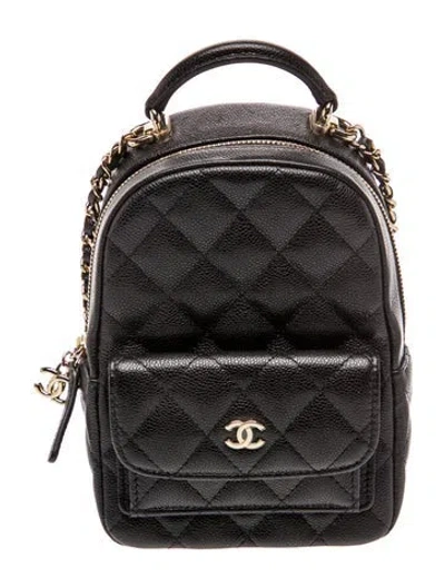 Pre-owned Chanel 2024 Quilted Caviar Mini Backpack In Black
