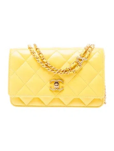 Pre-owned Chanel 2024 Quilted Lambskin Wallet On Chain In Yellow