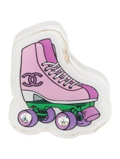 Pre-owned Chanel 2024 Resin & Strass Cc Roller Skate Brooch In Multi