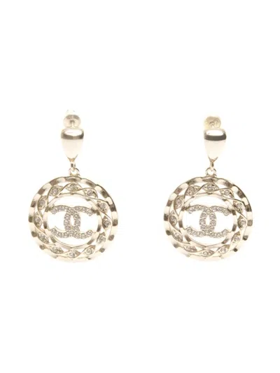 Pre-owned Chanel 2024 Round Rhinestone Earrings In Gold