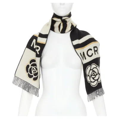 Pre-owned Chanel 2024 Runway Manchester Metiers D'art Mcr Camelia Cashmere Fringe Scarf In Gray