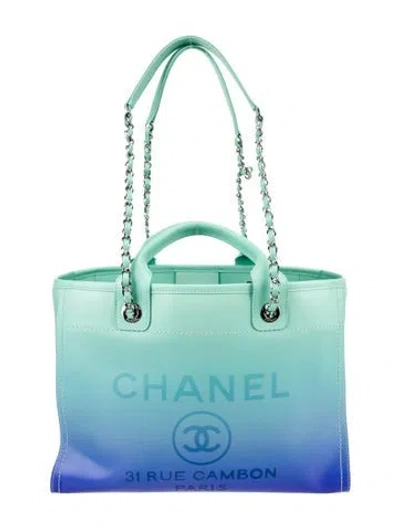 Pre-owned Chanel 2024 Small Ombre Deauville Shopping Tote In Blue