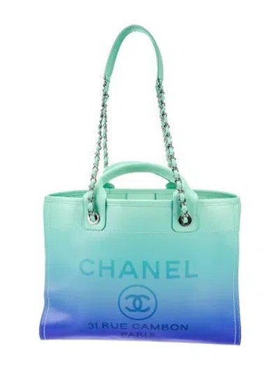 Pre-owned Chanel 2024 Small Ombre Deauville Shopping Tote In Blue