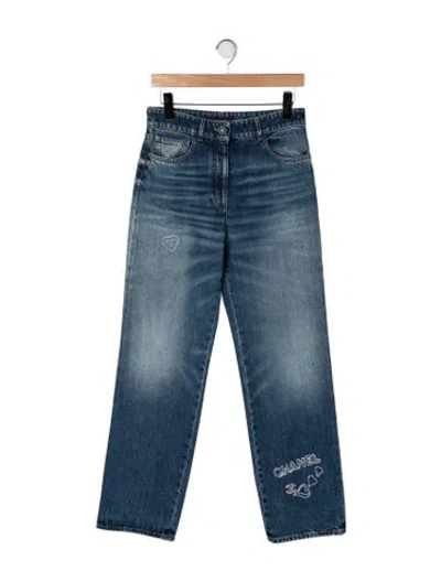 Pre-owned Chanel 2024 Straight Leg Jeans W/ Tags In Blue