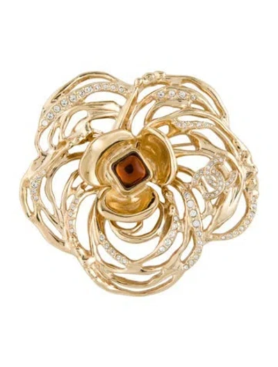 Pre-owned Chanel 2024 Strass & Gripoix Cc Camellia Brooch In Multi