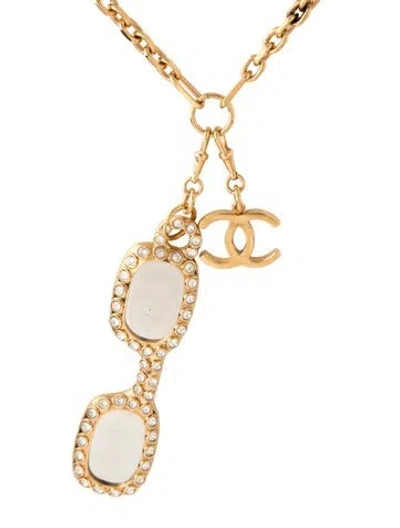 Pre-owned Chanel 2024 Strass & Mirror Cc Eyeglasses Long Pendant Necklace, 31.5" In Multicolor