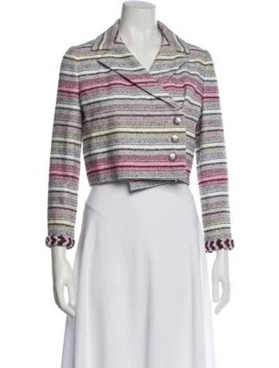 Pre-owned Chanel 2024 Striped Biker Jacket W/ Tags In Pink/white