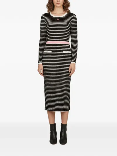 Pre-owned Chanel 2024 Striped Midi Dress In Black