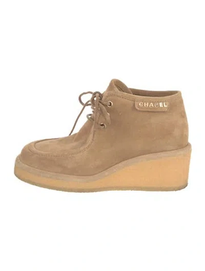 Pre-owned Chanel 2024 Suede Lace-up Boots In Neutral