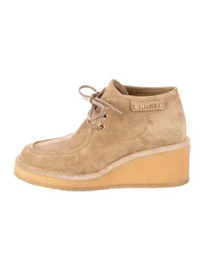 Pre-owned Chanel 2024 Suede Lace-up Boots In Neutral