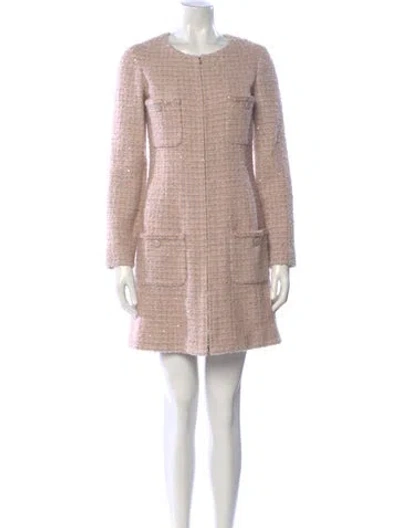 Pre-owned Chanel 2024 Tweed Faux Fur Coat In Pink