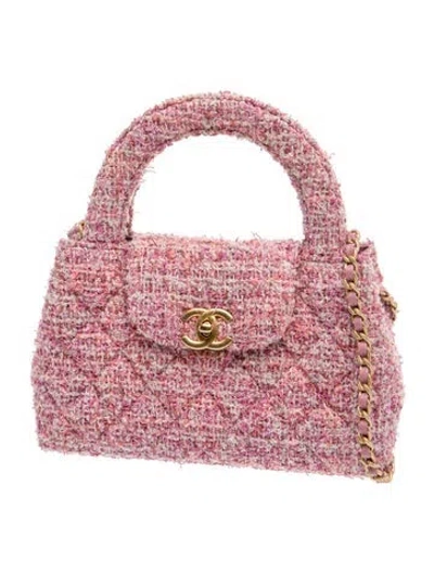 Pre-owned Chanel 2024 Tweed Nano Kelly Shopper In Pink
