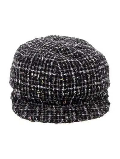 Pre-owned Chanel 2024 Tweed Newsboy Cap W/tags In Black