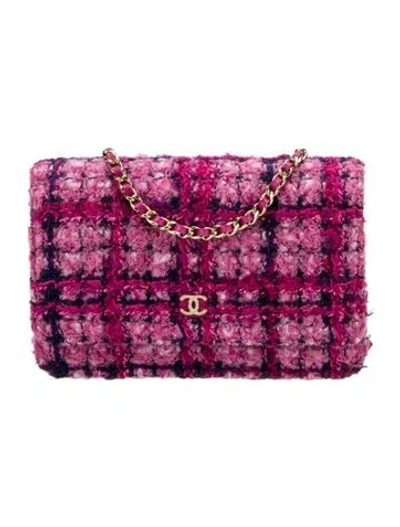 Pre-owned Chanel 2024 Tweed Wallet On Chain In Pink