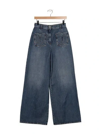 Pre-owned Chanel 2024 Wide Leg Jeans W/ Tags In Blue