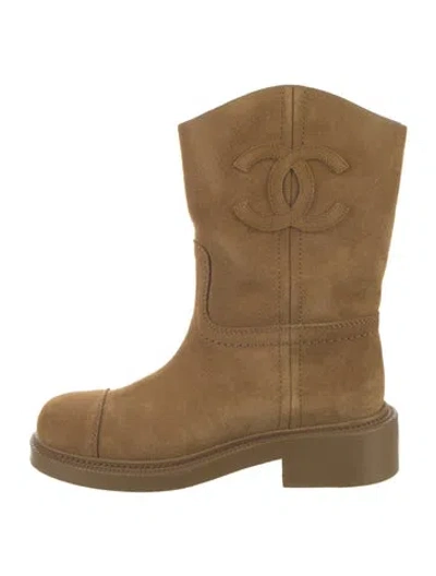 Pre-owned Chanel 2024-2025 Interlocking Cc Logo Western Boots In Brown
