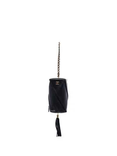 Pre-owned Chanel 2024-2025 Metiers D'art Cc Lambskin Tassel Rectangle With Chain Clutch Bag In Black