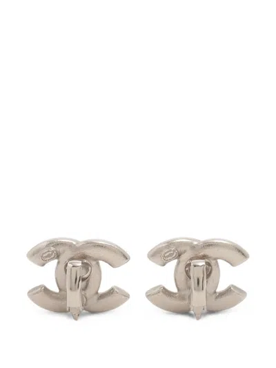 Pre-owned Chanel 2025 Cc Brass Crystal And Strass Clip On Earrings Costume Earrings In Silver