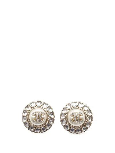 Pre-owned Chanel 2025 Cc Gold Plated Faux Pearl And Strass Push Back Earrings Costume Earrings