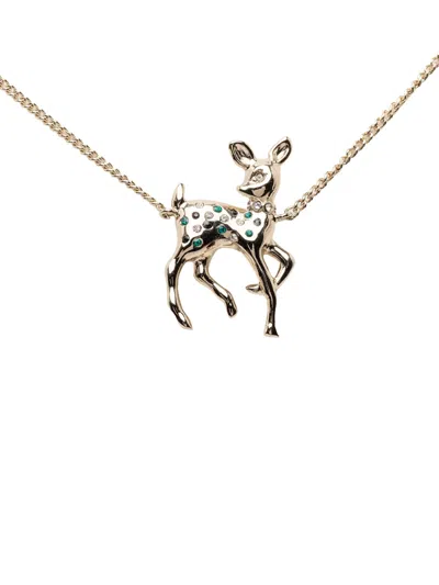 Pre-owned Chanel 2025 Cc Gold Plated Rhinestone Deer Pendant Necklace Costume Necklace