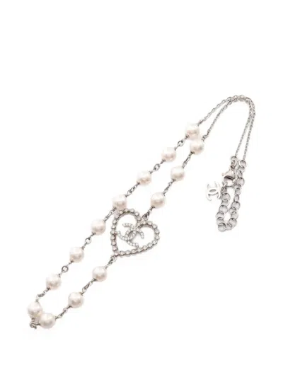 Pre-owned Chanel 2025 Coco Mark Heart Necklace In Silver