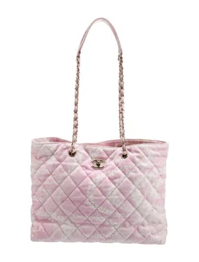 Pre-owned Chanel 2025 Denim Coco Beach Tote In Pink