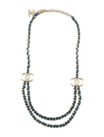 Pre-owned Chanel 2025 Denim Woven Cc Double Strand Necklace, 31.5" In Blue