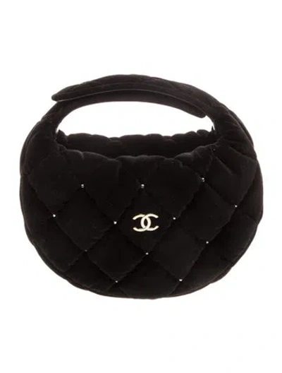 Pre-owned Chanel 2025 Diamanté Quilted Pocket Pouch In Black