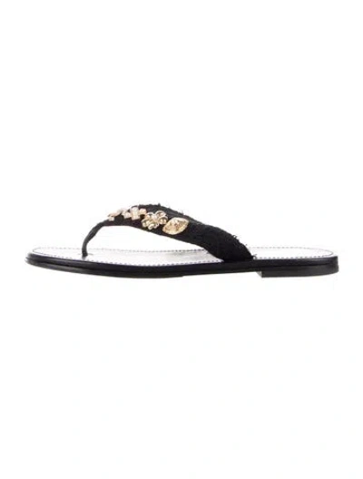 Pre-owned Chanel 2025 Faux Pearl Accents Flip Flops In Black