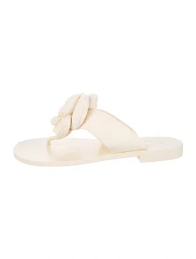 Pre-owned Chanel 2025 Faux Pearl Accents Flip Flops In Neutral