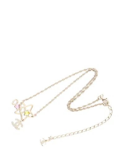 Pre-owned Chanel 2025 Gold Plated Cc Rhinestone Coco Star Pendant Necklace Costume Necklace