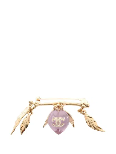 Pre-owned Chanel 2025 Gold Plated Resin Cc Pendant Branch Brooch Costume Brooch In Purple