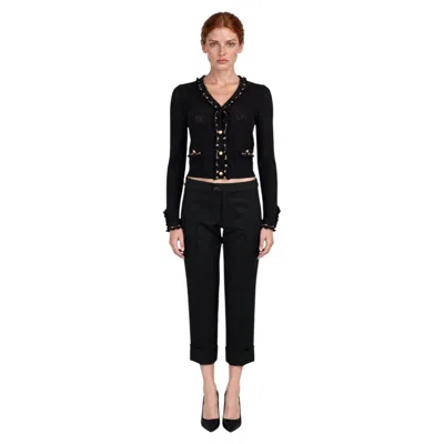 Pre-owned Chanel 2025 Hangzhou Sequin Flower Trim Cardigan Black 36 Xs