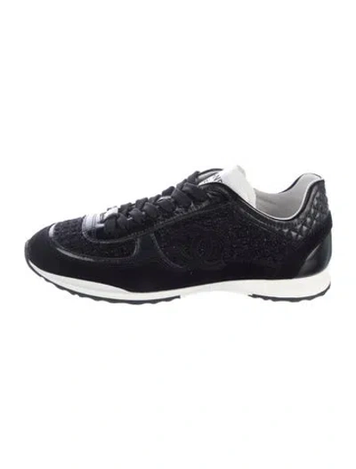 Pre-owned Chanel 2025 Interlocking Cc Logo Athletic Sneakers In Black/blue