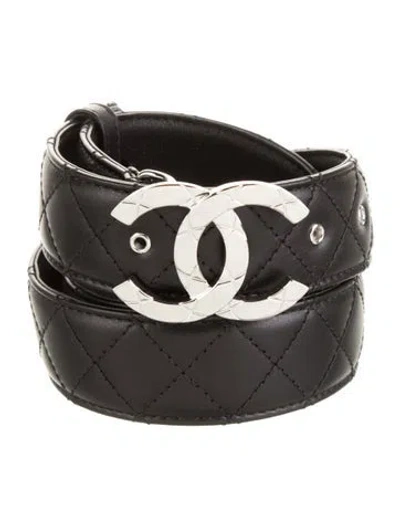 Pre-owned Chanel 2025 Interlocking Cc Logo Belt In Black
