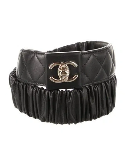 Pre-owned Chanel 2025 Interlocking Cc Logo Belt In Black