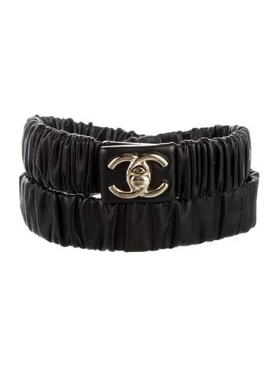 Pre-owned Chanel 2025 Interlocking Cc Logo Belt In Black
